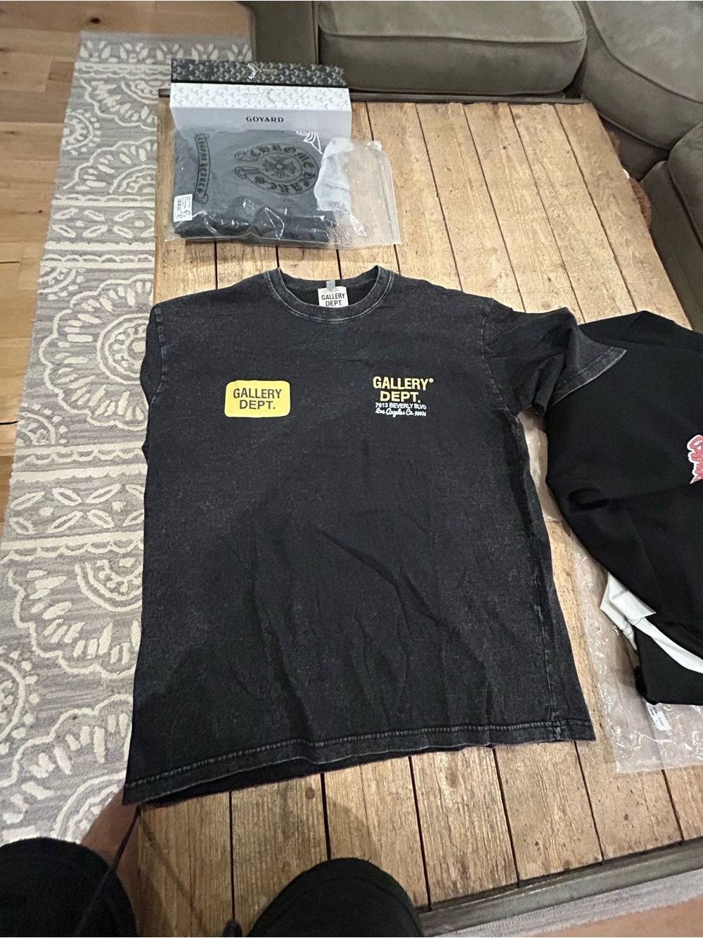 Gallery Dept Black Tee with Yellow Logo Blocks